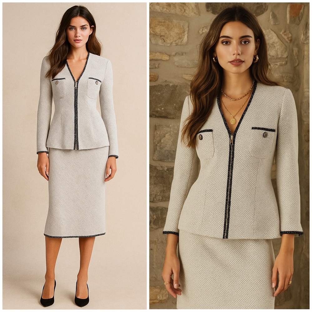 St. John Vintage Suit Set Blazer Pencil Skirt Muslin Tweed